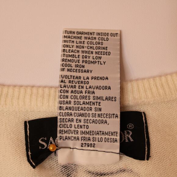 VTG Sag Harbor Floral Print Short Sleeve Sweater Size Large Cream Black - Picture 8 of 9